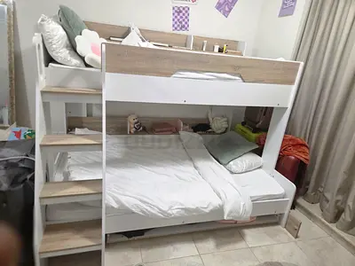 Bunk Bed with Lower Storage — White Wood Finish, Good Condition