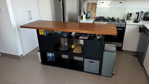 IKEA KALLAX-style Kitchen Island with Wood Top - Black