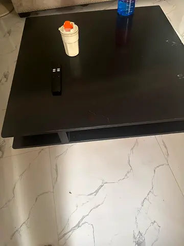 Modern Black Square Table with Side Storage Shelves