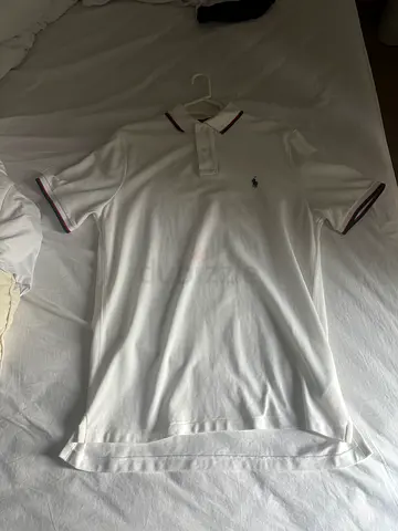 White Polo Shirt with Small Embroidered Logo - Size M