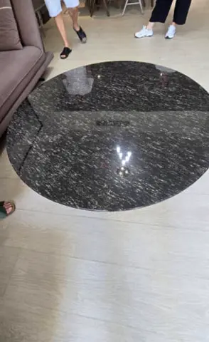 Large Round Black Granite-Top Coffee Table