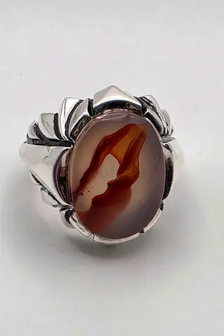 Silver Ring with picture Aqeeq - عقيق مصور صياغه عارف