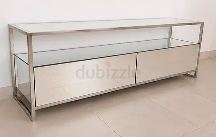 Stainless Steel and Mirrored Glass TV/Media Console/Stand - Modern Minimalistic