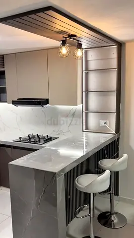 Modern Kitchen Island with Marble Finish