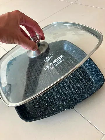Life Smile Square Grill Pan with Glass Lid, Granite Nonstick