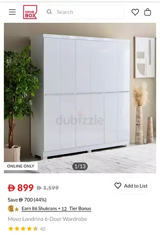 6 doors white wardrobe like new