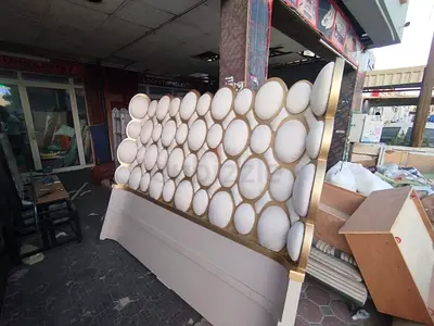 King/Queen Headboard with Padded Circular Upholstery Panels