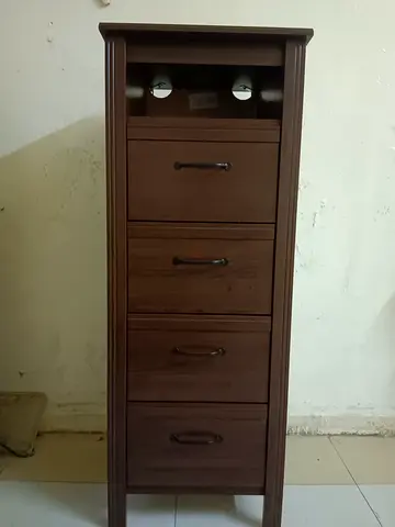 Tall narrow 4-drawer wooden cabinet - used, good condition