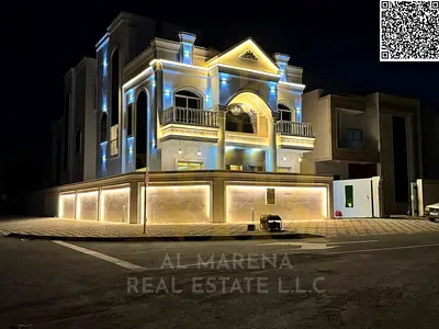 Abu Mido Corner Villa for sale in Al Helio 2, Ajman | 3,500 sq ft | Two floors + roof | 5 master bedrooms | Luxurious design and high-end finishes | R