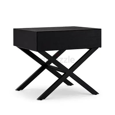 Black Modern X-Leg Side Table with Drawer