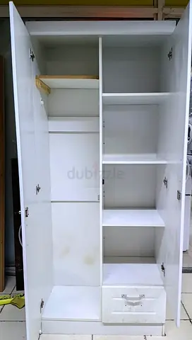White 2-Door Wardrobe with Shelves and Drawer - Good Condition