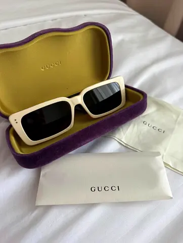 Gucci Gucci - Rectangular Acetate Sunglasses - White Horn Black