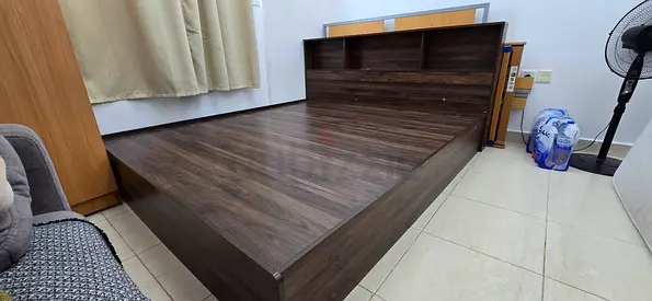 Dark Wood King Size Platform Bed with Headboard - Good Condition