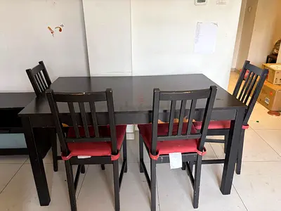 Solid Dark Wood Dining Table with 4 Chairs (used)