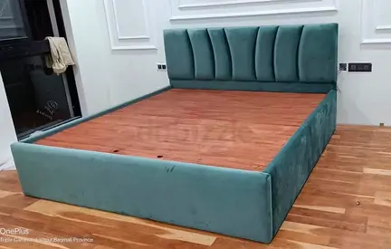 King size teal upholstered bed frame