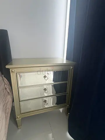 Gold mirrored bedside cabinet - good condition