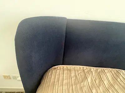 Compact blue upholstered bed -perfect condition