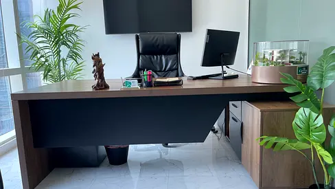 Executive Wooden Office Desk with Side Drawers - Good Condition