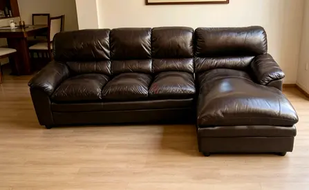 Dark Brown Leather L-Shaped Sofa with Chaise - Good Condition