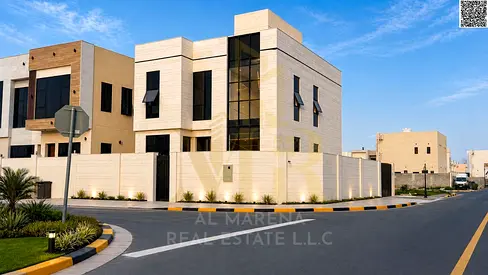 For sale: Corner villa near the mosque. One of the most luxurious villas in Ajman. Two floors plus a roof terrace, super deluxe construction and finis
