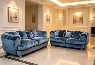 Blue Velvet Chesterfield Sofa Set - 2  3 Seater