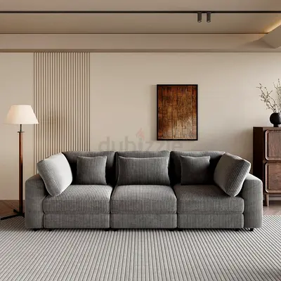 Brand New Modern 3-Seater Grey Corduroy Sofa — Comfortable