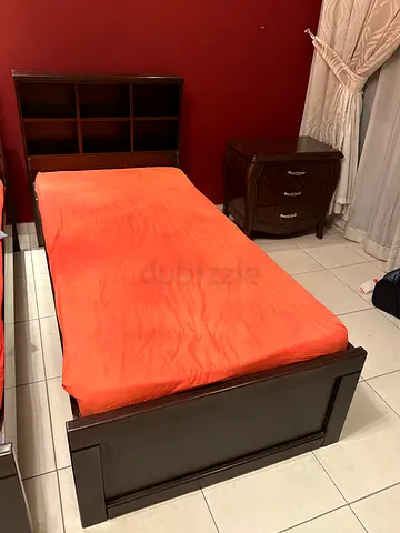 2 Solid dark wood single bed frame with headboard and footboard