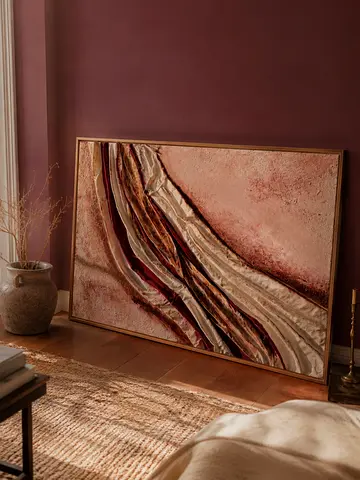 Handmade Original Large Abstract Canvas Wall Art with Gold Maroon Tones