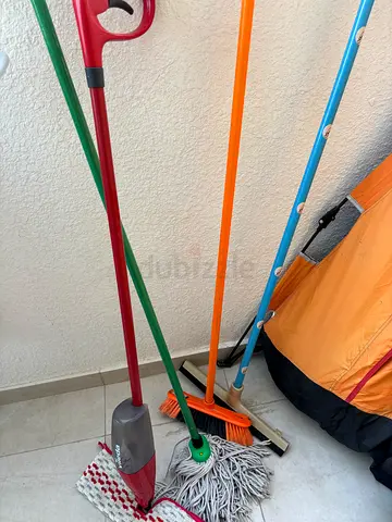 Set of broom, mop and floor cleaning tools - good used condition
