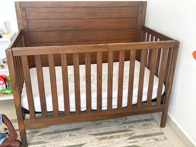 Solid Wood Baby Crib - Classic Brown, Good Condition