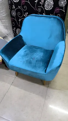 Blue Velvet Accent Armchair with Wooden Legs - Good Condition