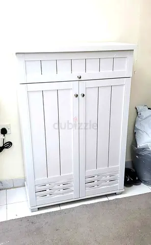 White Wooden Storage Cabinet / Shoe Cabinet - 2 Doors,