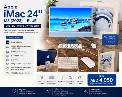 Apple iMac 24” M3 (2023) Blue | Like New | Only 3 Months Used