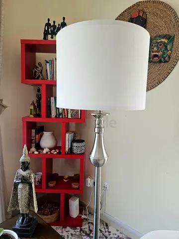 Silver Floor Lamp with White Drum Shade — Good Condition