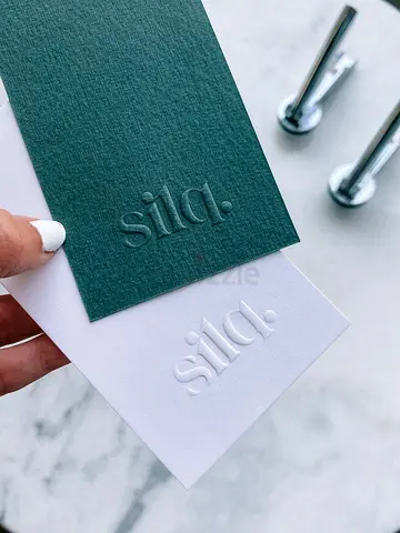 Set of Embossed sila. Business Cards - Green and White