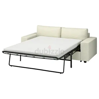 Beige 2-seater Sofa Bed with Pull-out Mattress