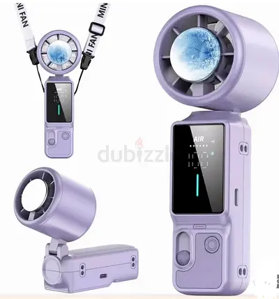 Brand new Portable Handheld cooling Neck Fan with Display and Foldable Stand - Original price 70 AED