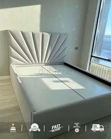 Modern Upholstered Bed Frame with Sunburst Headboard