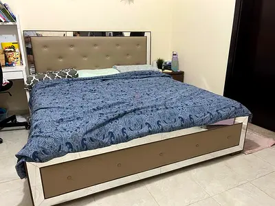 Modern mirrored Bed Frame with Tufted Headboard + Ikea Mattress
