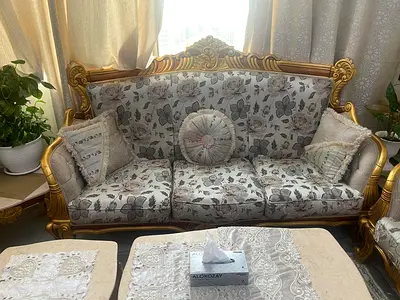 Ornate Gold-Trim 7-Seater Sofa
