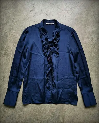 Satin deep blue Button up
