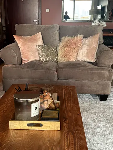 Comfortable 2-Seater Grey Fabric Sofa - Good Condition
