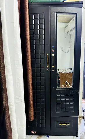 Used Black Wooden Wardrobe with Mirror and Drawer - Good like new Condition