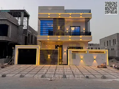 .Al Helio villa near Al Zahia Mall and mosque, featuring 5 master bedrooms, indoor & outdoor parking, prime location, with registration and ownership