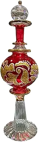 Vintage Egyptian-style Decorative Glass Perfume Bottle with Gold Accents-17cm height