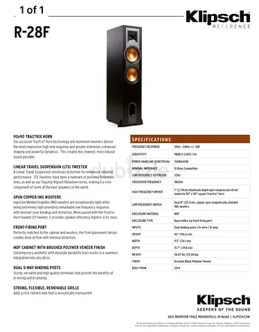 Klipsch Reference R-28F Floor standing Speaker (Pair) - Black / Integra DTM-40.4