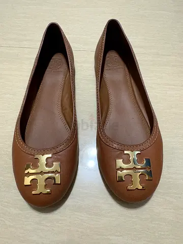 Brown leather Tory Burch-inspired ballerina flats, size 37, gently used