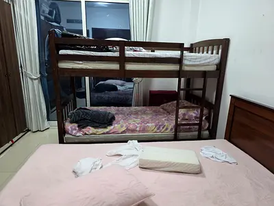 Solid Wood Bunk Bed with Double Bed Frame - Good Condition