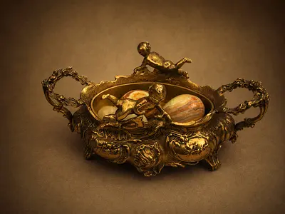Ornate Antique Gilded Cherub Centerpiece Bowl
