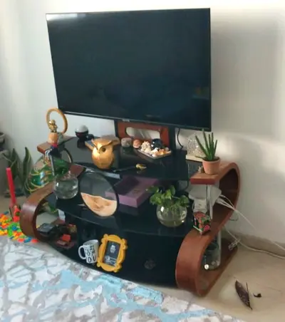 Modern Curved Wood  Glass TV Entertainment Unit - Good Condition